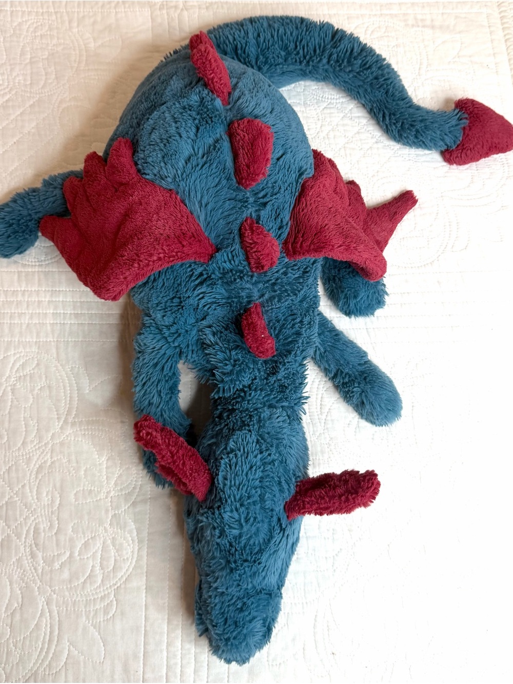 Jellycat Large Blue Teal Red "Dexter The Dragon" 26” Laying Plush Silky Soft